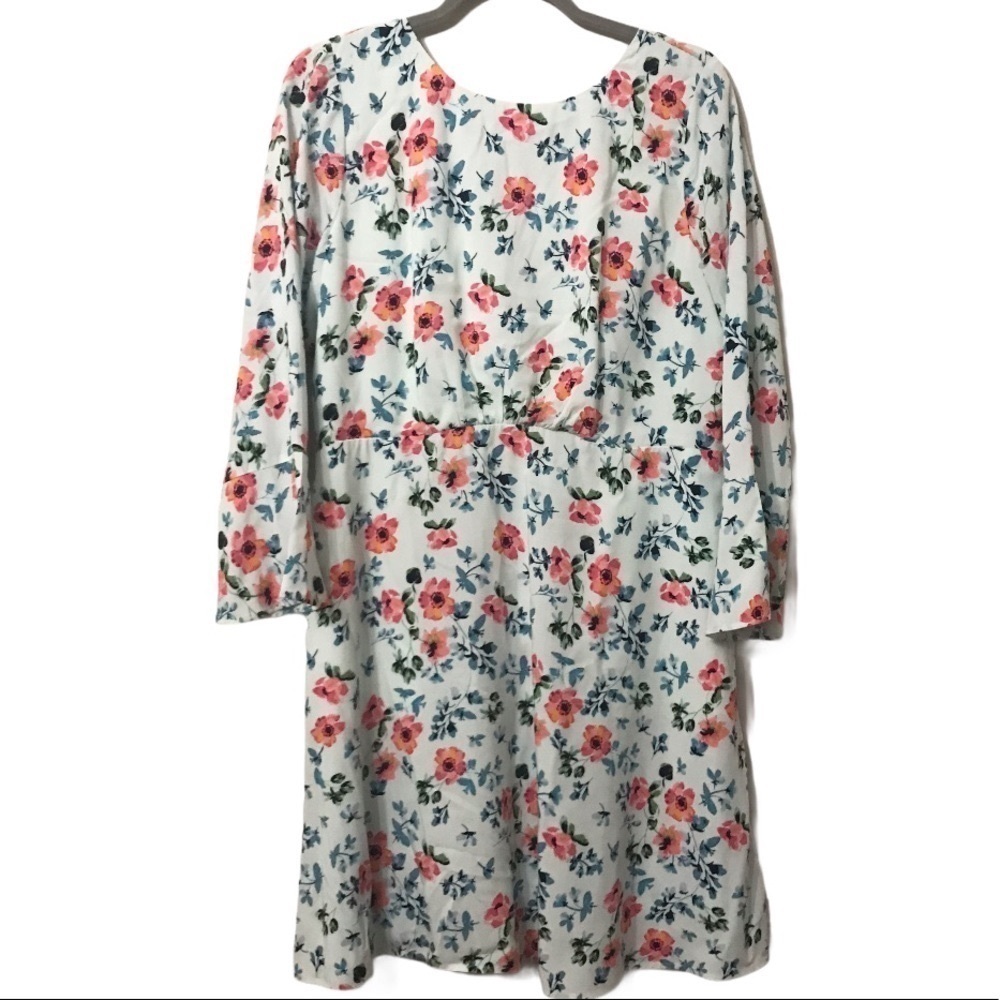 Loft Floral Tie Back Bell Sleeve Blue Breeze Mini Dress